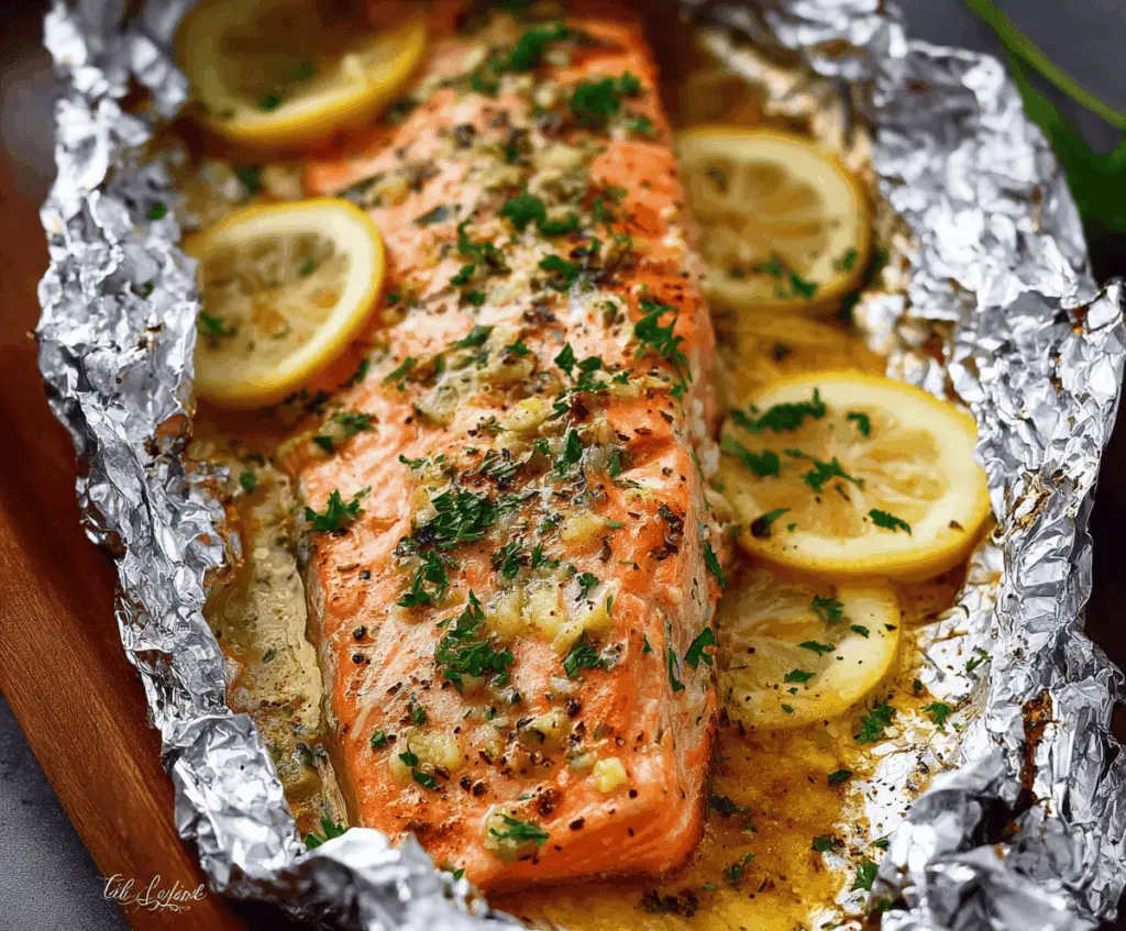 Easy Garlic Butter Salmon Foil Packets