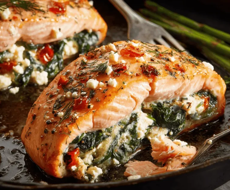 Baked Stuffed Salmon With Spinach And Feta