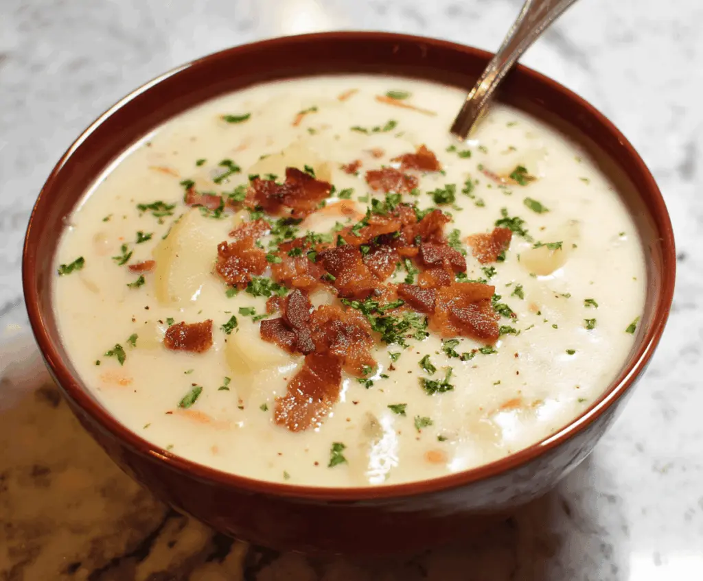 Creamy Potato Soup with Bacon Bits