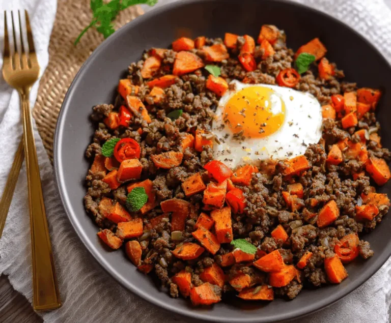 Sheet-Pan Ground Beef and Sweet Potato Hash