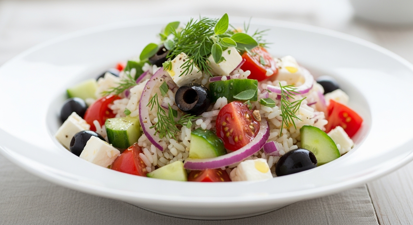 Chilled Greek Rice Salad: A Refreshing Taste of the Mediterranean