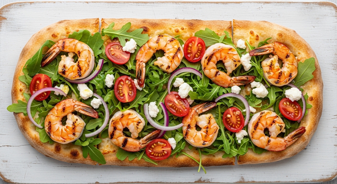 Grilled Shrimp Flatbread: A Smoky, Zesty Mediterranean Feast in Minutes