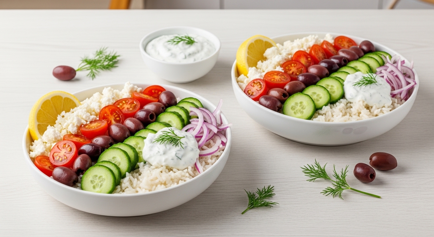 Chilled Greek Veggie Rice Bowls: A Refreshing Twist on Mediterranean Comfort