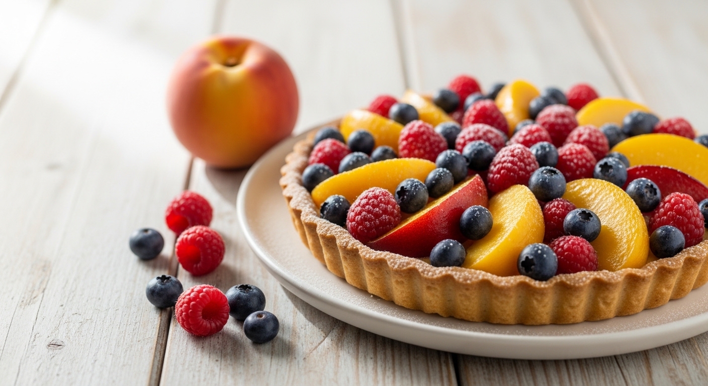 Peach Berry Tart: A Summer Symphony of Sweetness on a Flaky Base Peach Berry Tart: A Summer Symphony of Sweetness on a Flaky Base