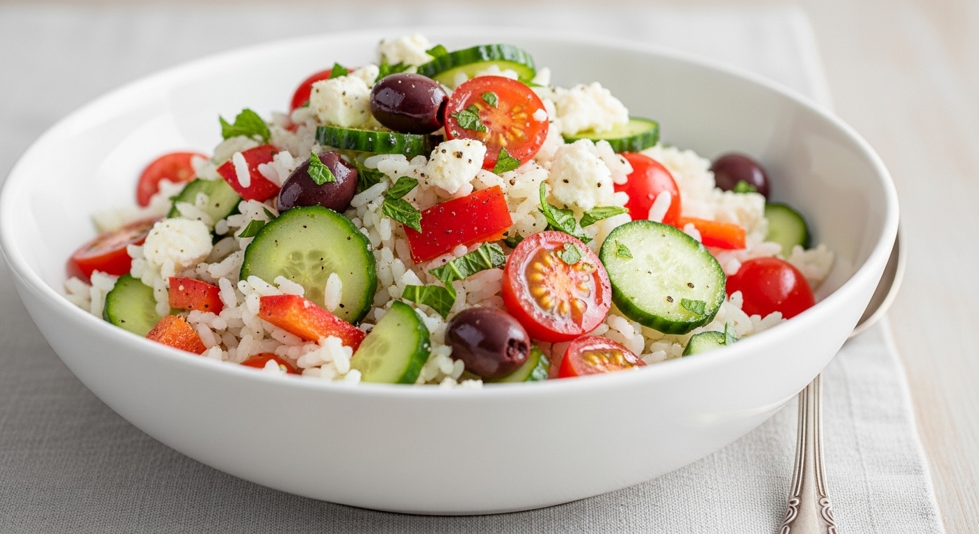 Chilled Mediterranean Veggie Rice: A Refreshing, Flavor-Packed Meal Ready in 30 Minutes