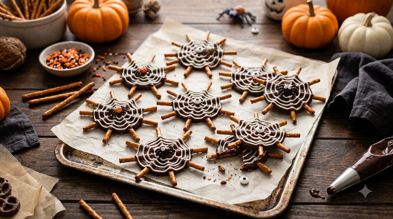 Chocolate Spiderweb Pretzels