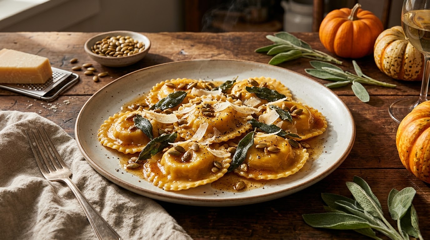 Pumpkin Ravioli with Sage Butter