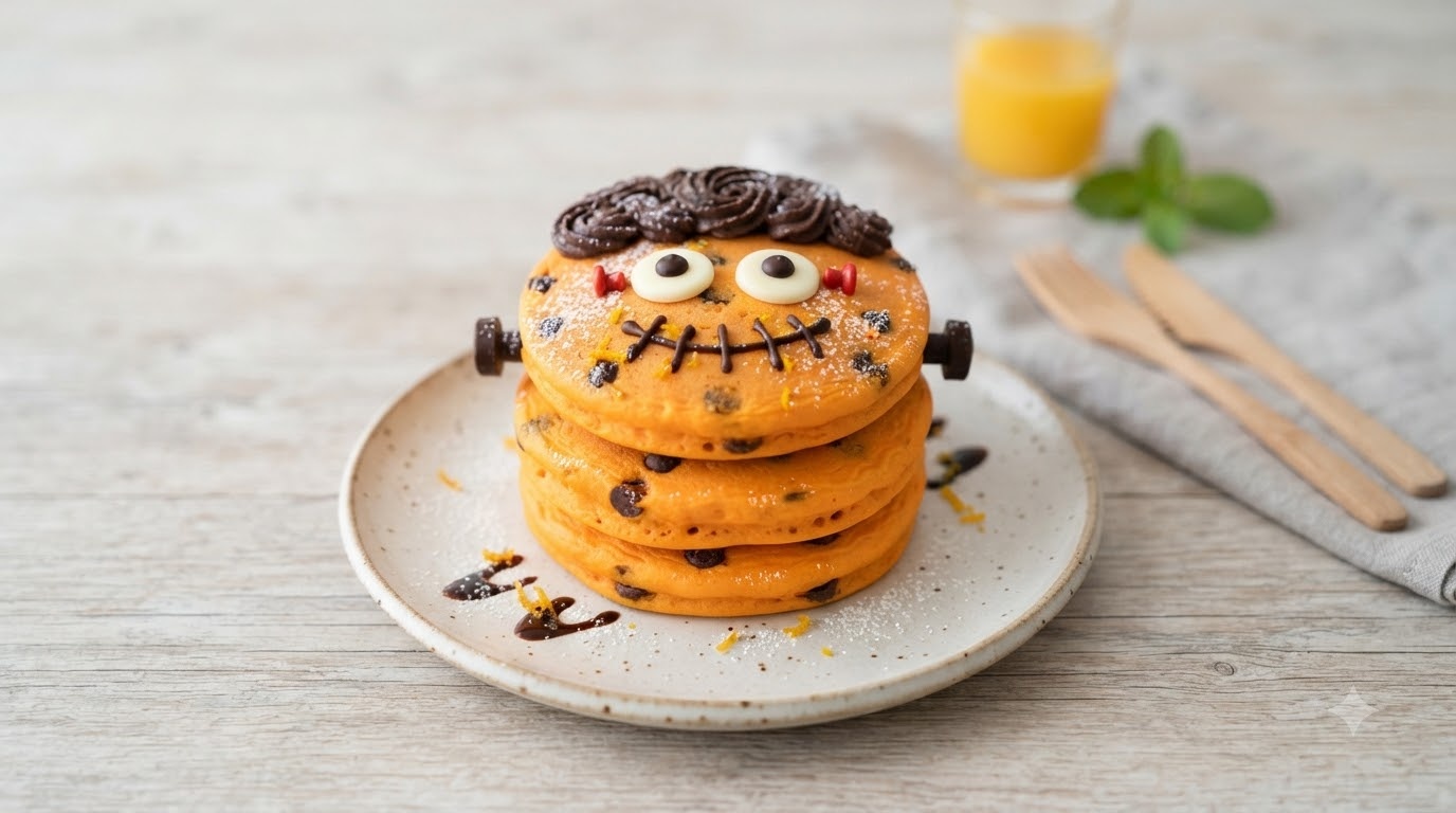 Frankenstein Orange Pancakes