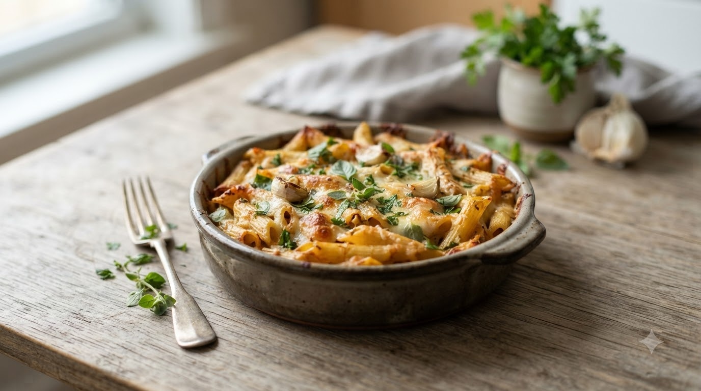 Zombie Garlic Herb Baked Pasta