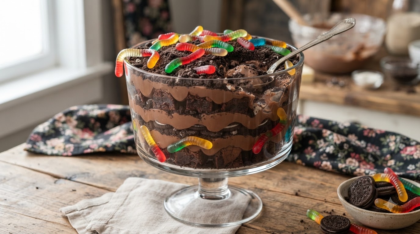 Dirt and Worms Brownie Trifle