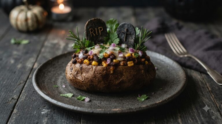 Graveyard Black Bean Stuffed Potatoes